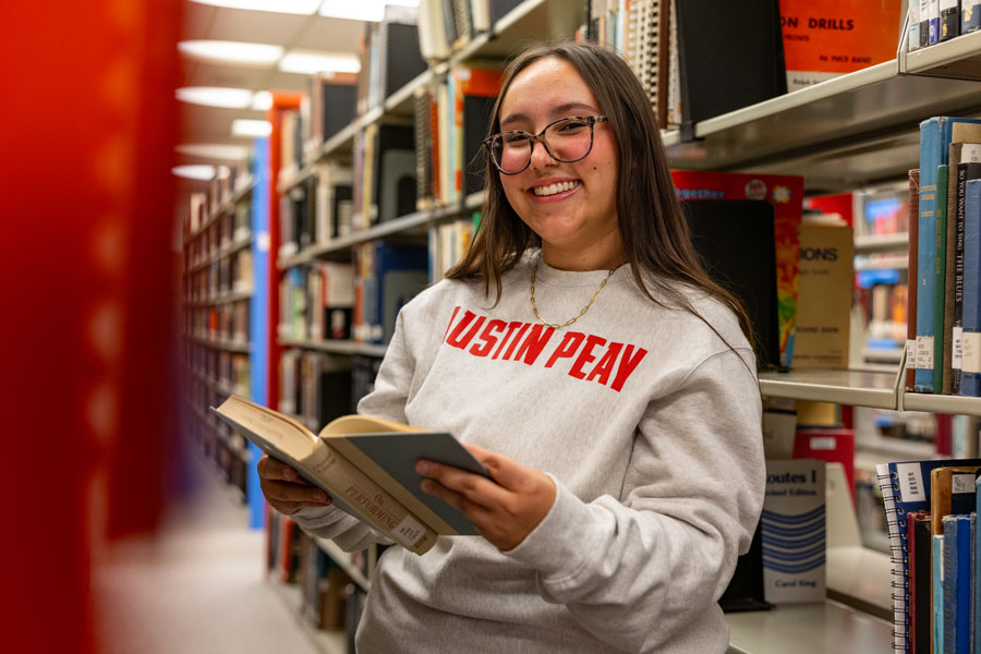 Student in the library