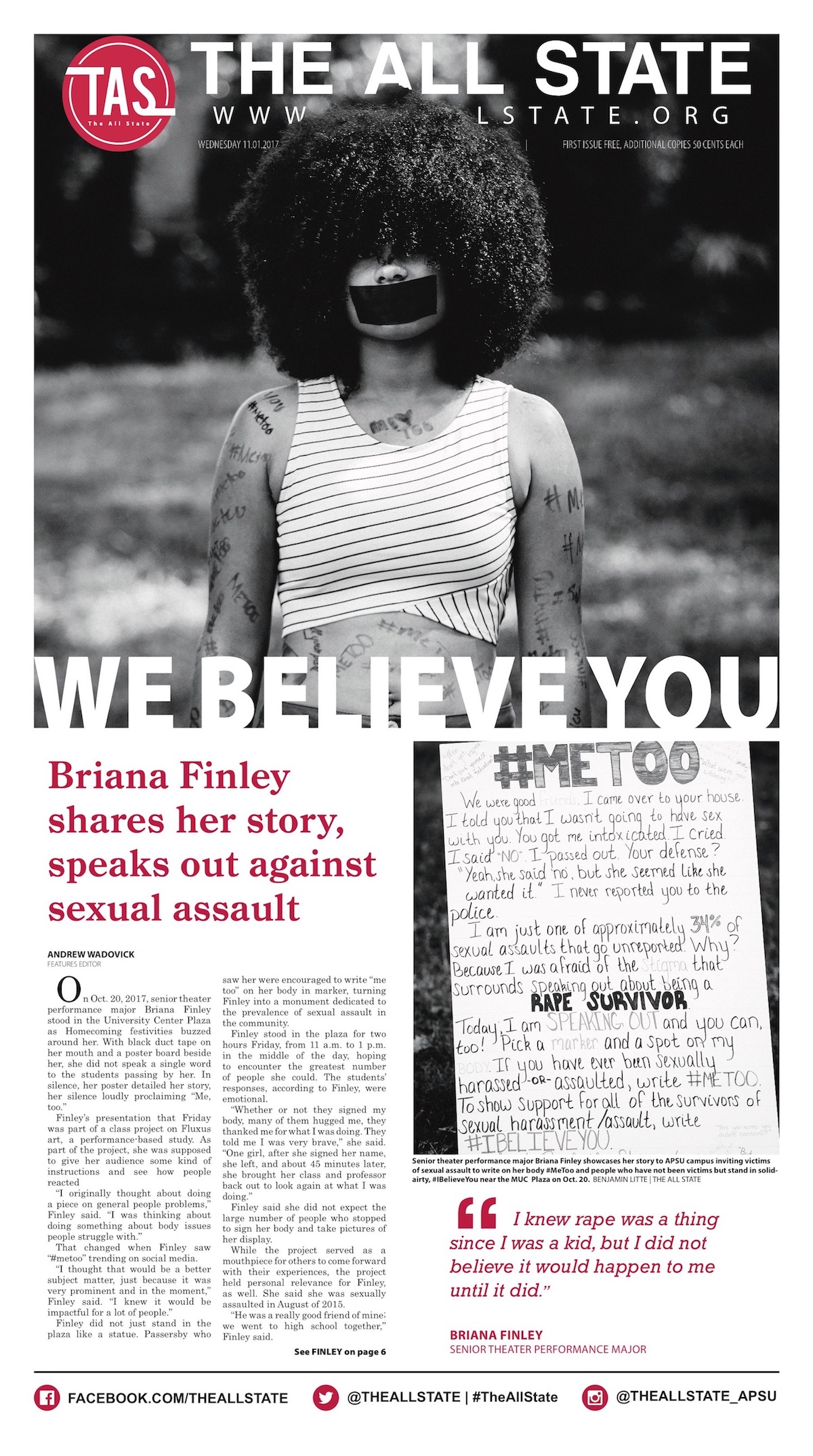 Malone earned her two national awards for an illustration using zombie hands and a front-page layout using a student newspaper photograph and story about a #MeToo movement event on campus. 