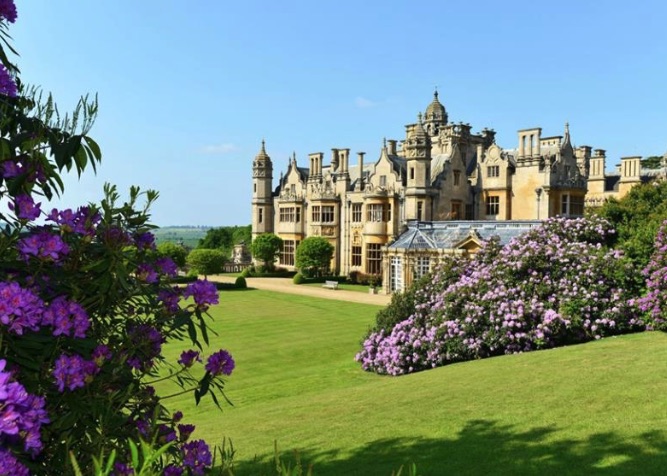 This is Harlaxton Manor, a house surrounded by lush gardens and green lawns so wide that the Royal Air Force landed bombers on the property during World War II.