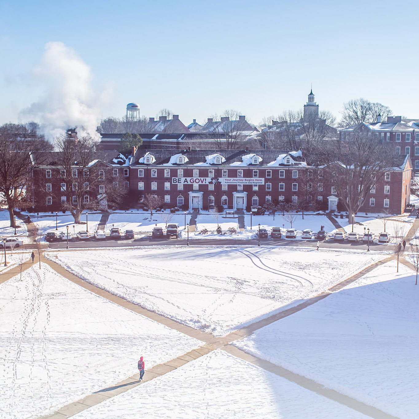 campus covered in snow