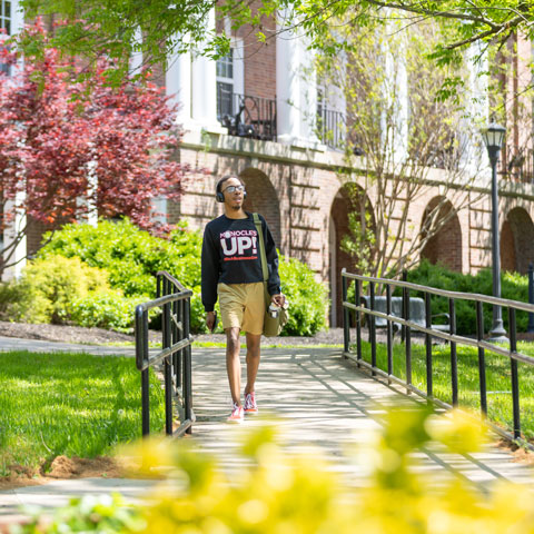 Student walking on campus