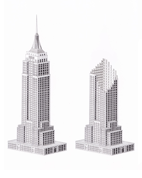 Kaylie Fairclough's illustrations of the Empire State Building in New York City.