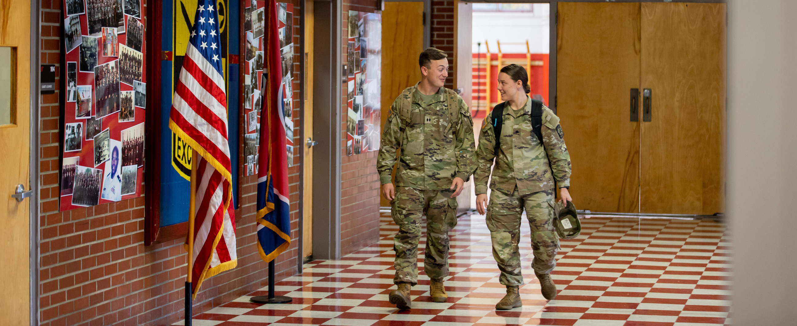 Military students walking down the hallway