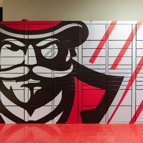 Package Smart Lockers sitting outside the APSU Post Office.