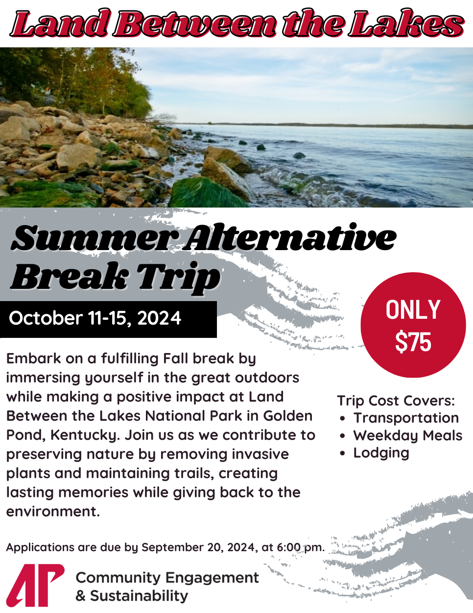Flyer of Alternative break trip to land between the lakes Kentucky
