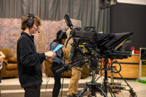 Students in on a tv set