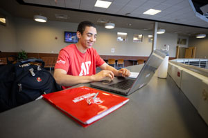 Student working on a laptop