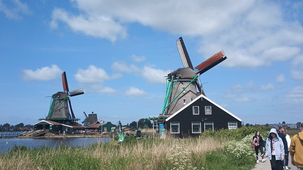 Giant windmills in a village