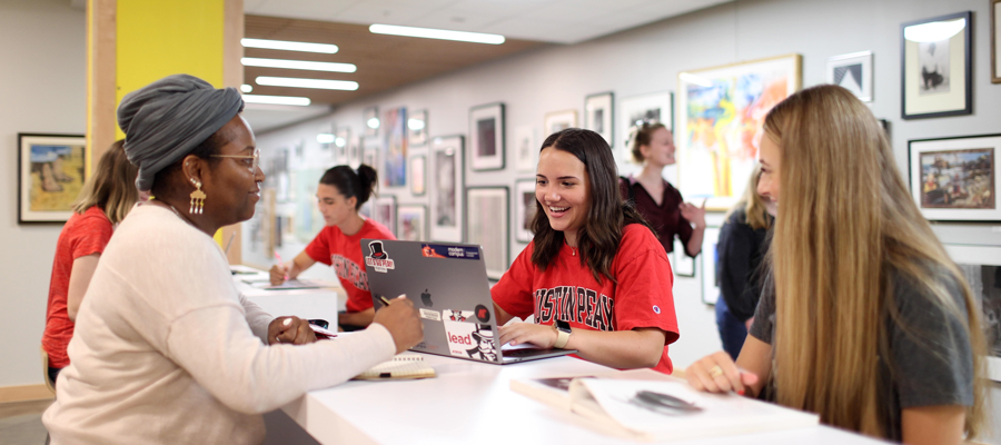 students in the art building