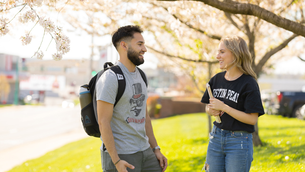 Students outside talking