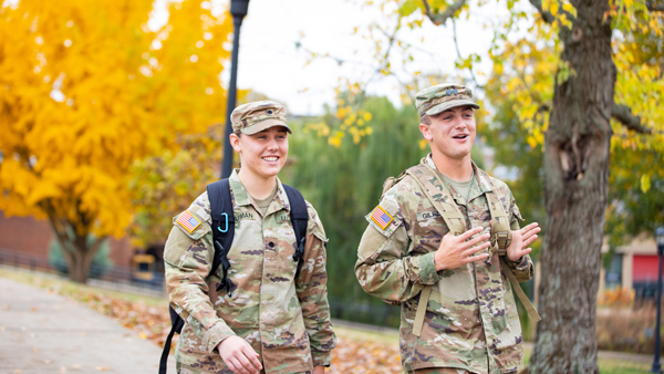 Military students walking to class