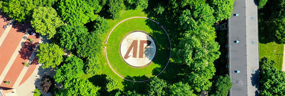 Drone photo of the AP Bowl in the middle of campus.