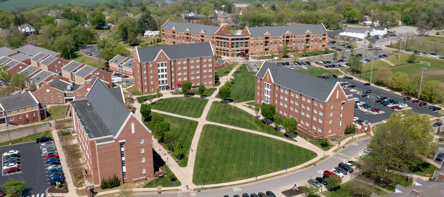 Aerial view of the housing quad