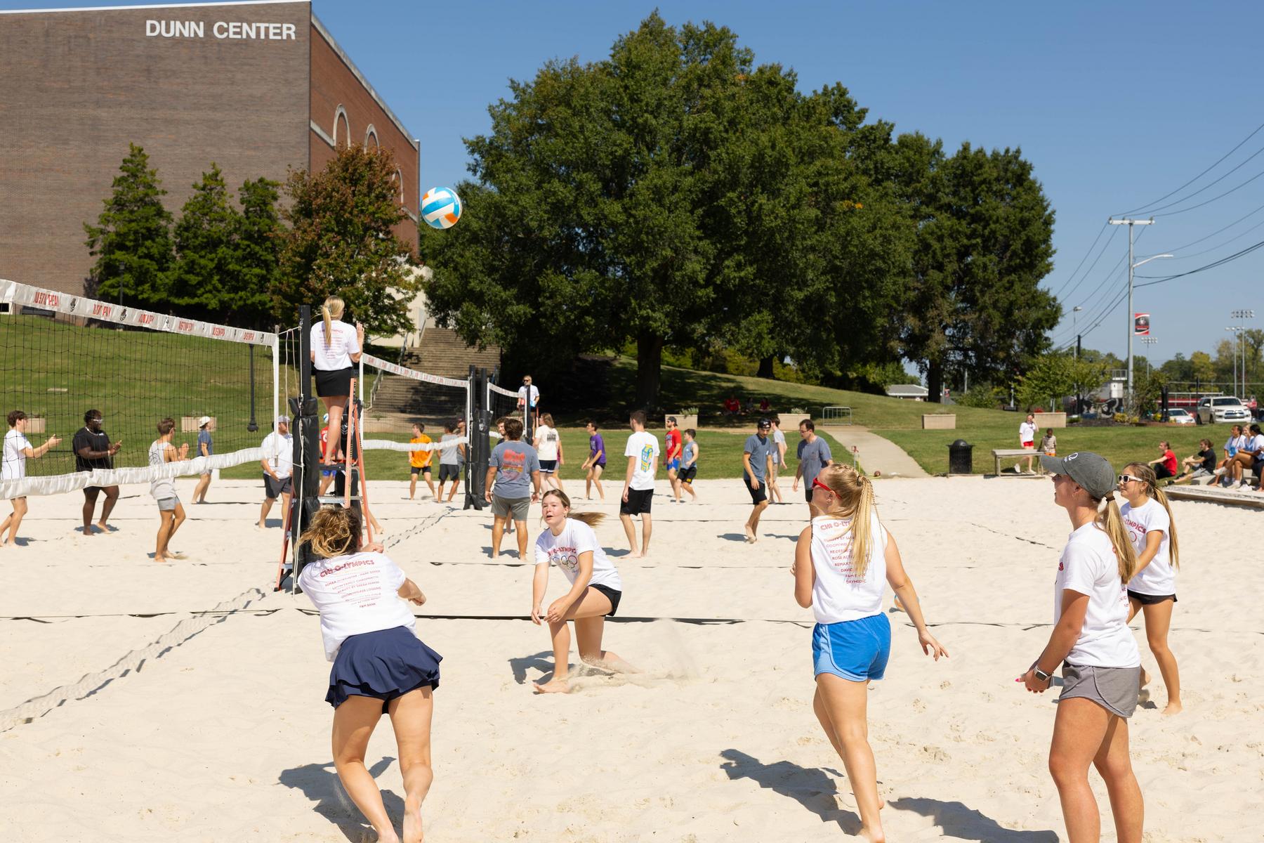 Students compete in volleyball during the Chi O-Lympics.