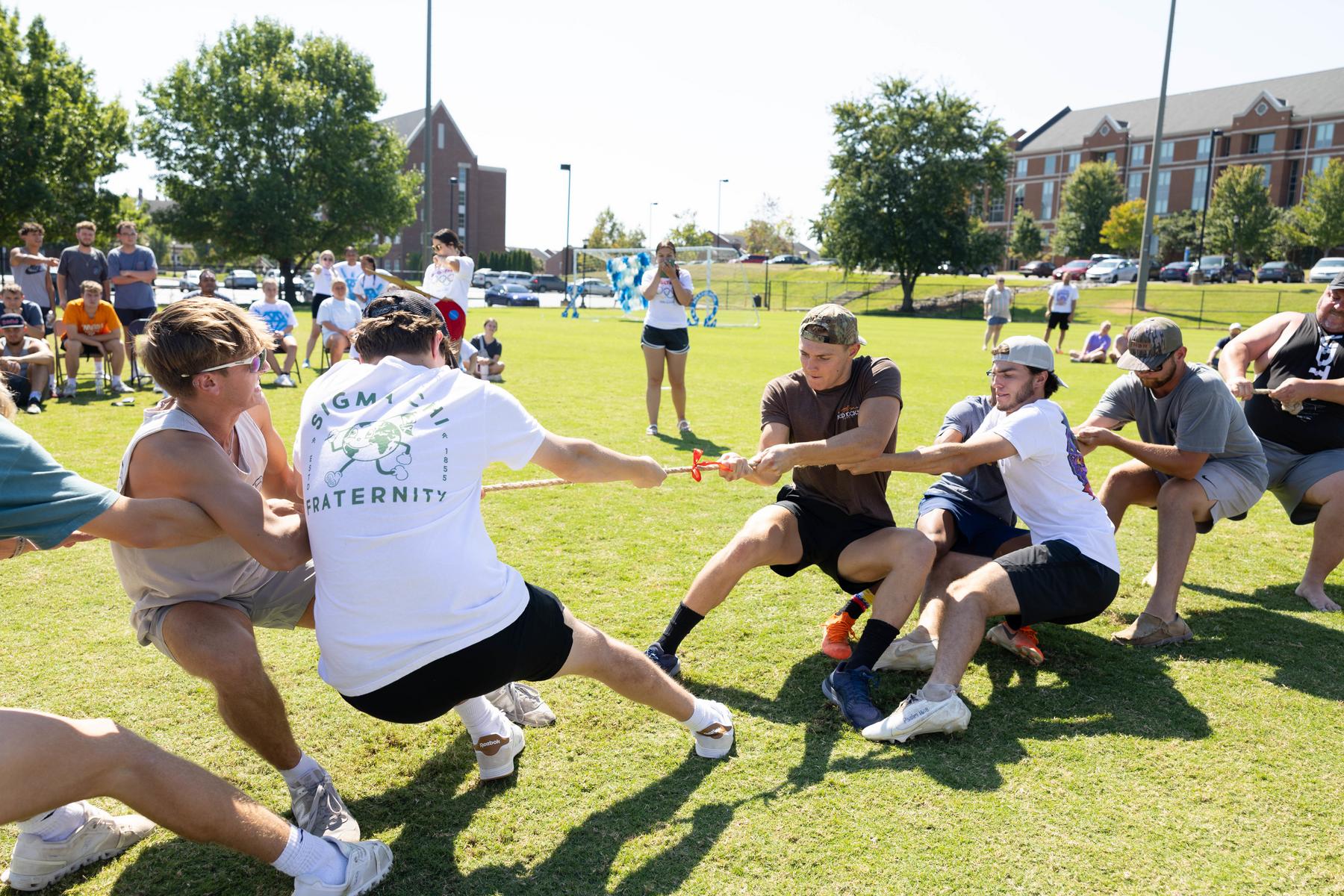 Students compete in tug-of-war during the Chi O-Lympics.