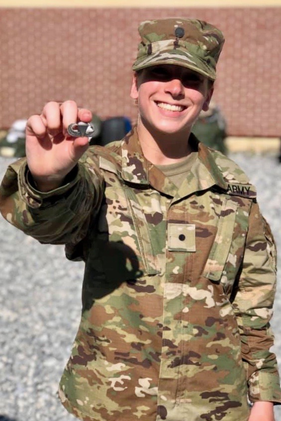 Chemistry sophomore Cherady Fine shows off her newly earned Airborne medal after completing Army Airborne School at Fort Benning, Georgia, this summer.