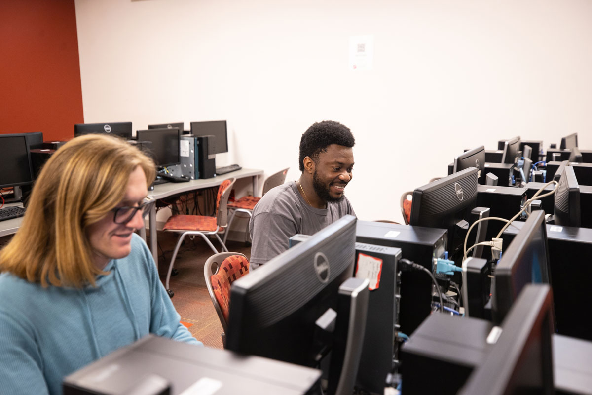 Students working in a computer lab