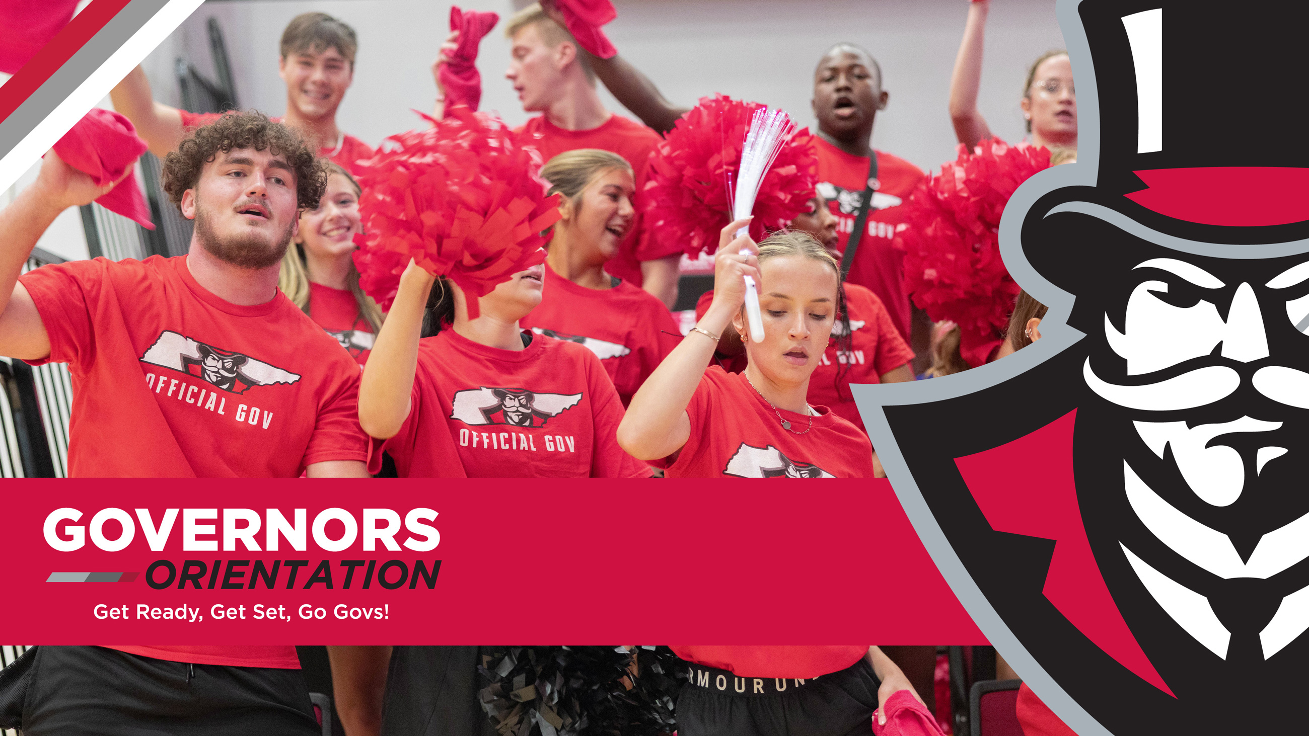 Students cheering at orientation