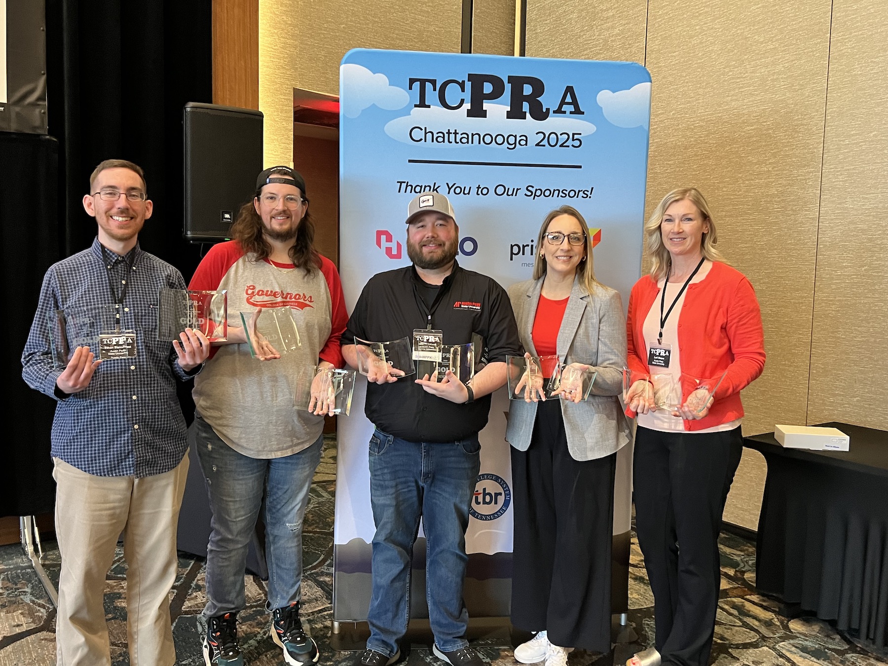 APSU PR and Marketing staff group award photo APSU PR and Marketing staff members pose with awards during TCPRA conference