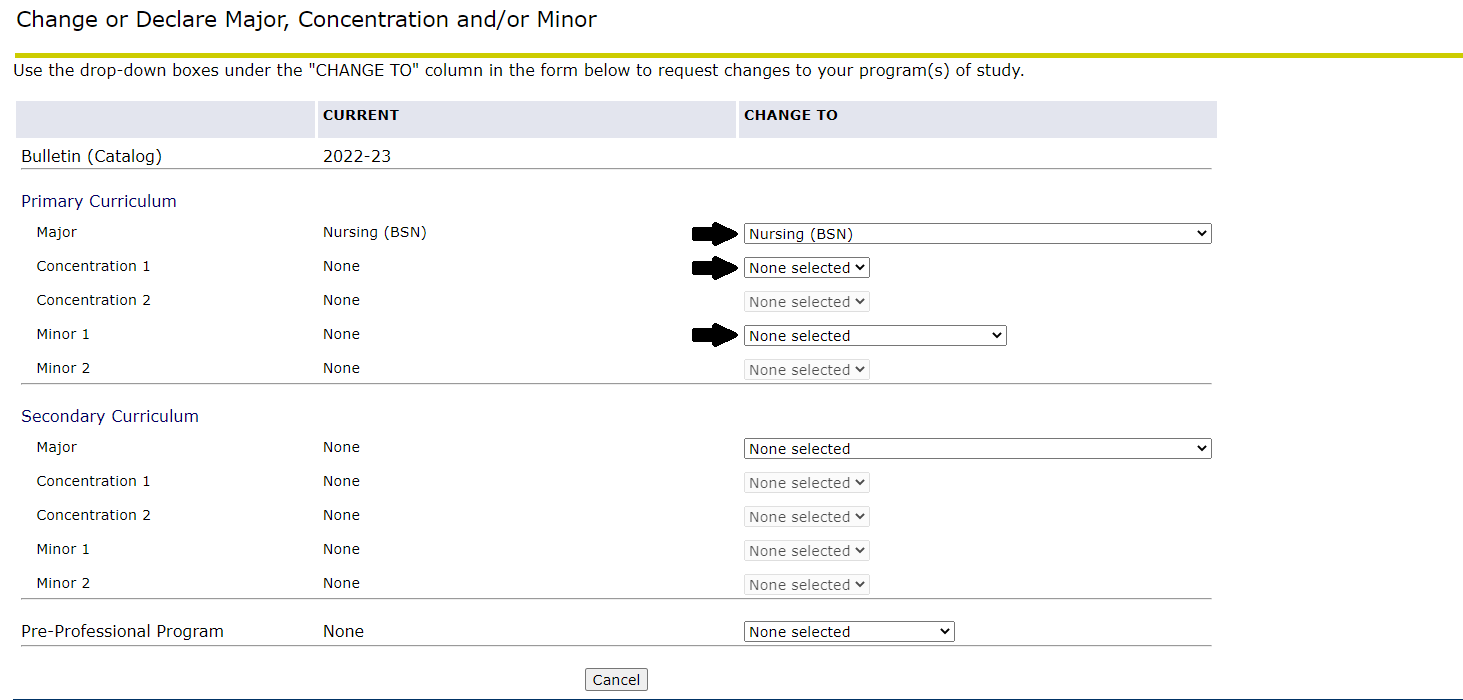 Changing your major/concentration/minor 