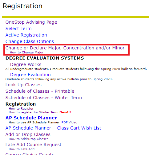 AP Web Self Service - Change Major