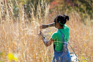 Student working in a field