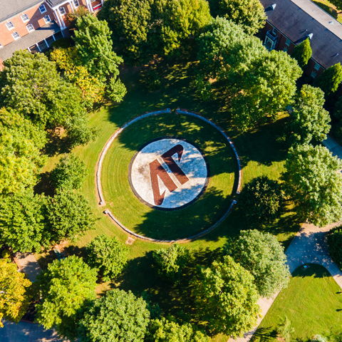 Aerial drone shot of campus