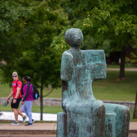 Green Man Statue on campus