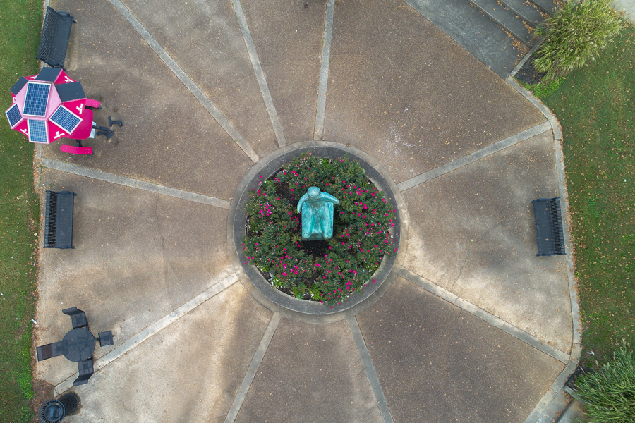 Ariel View of the Green Man statue and surrounding area