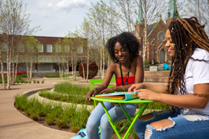 Students studying downtown at the park