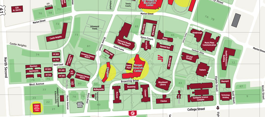 Part of the campus map showing the MUC Building